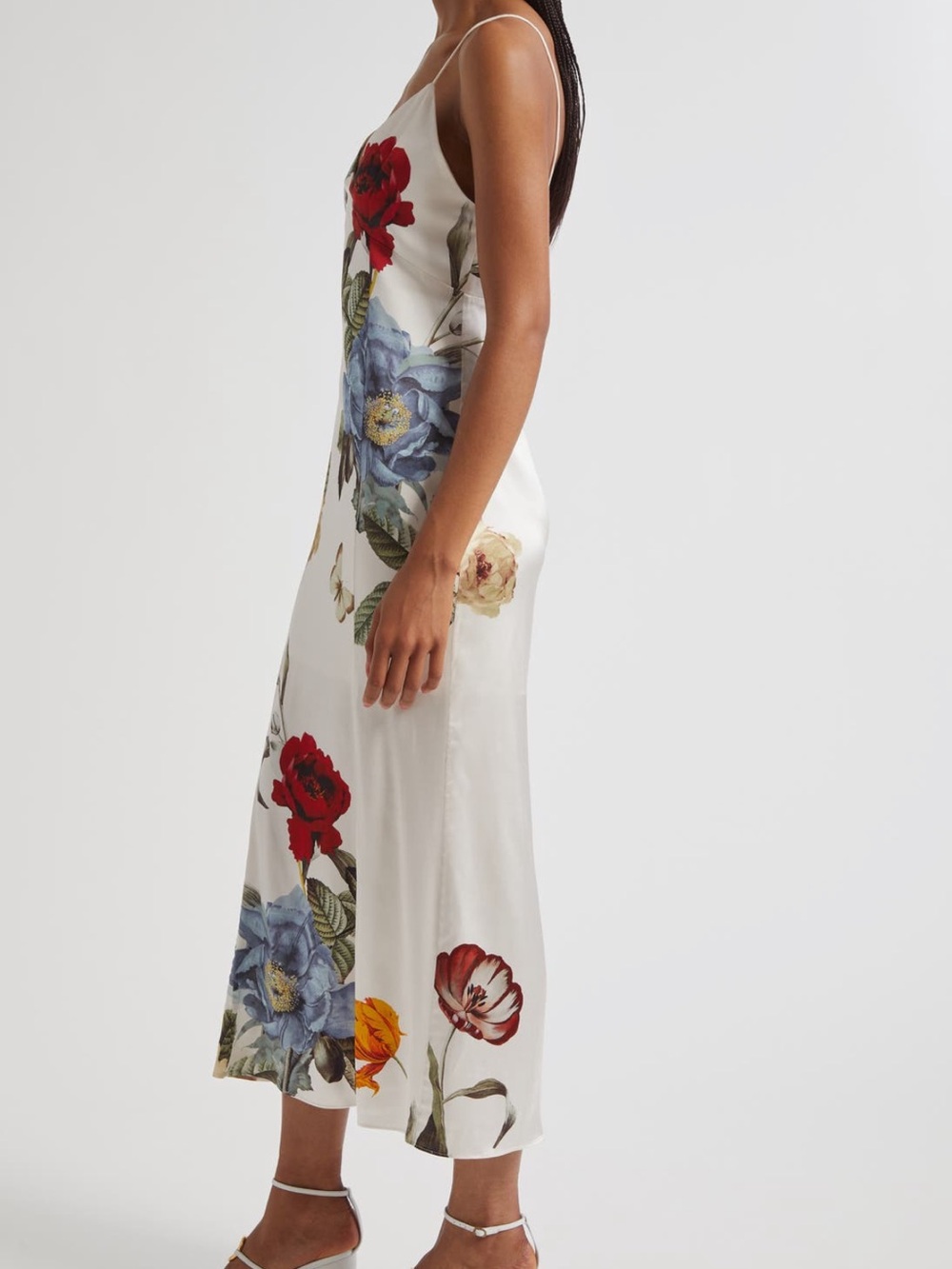 Alice + Olivia Ivory Slip Midi Dress with Red, Blue & Yellow Floral Print - Picture 3 of 8